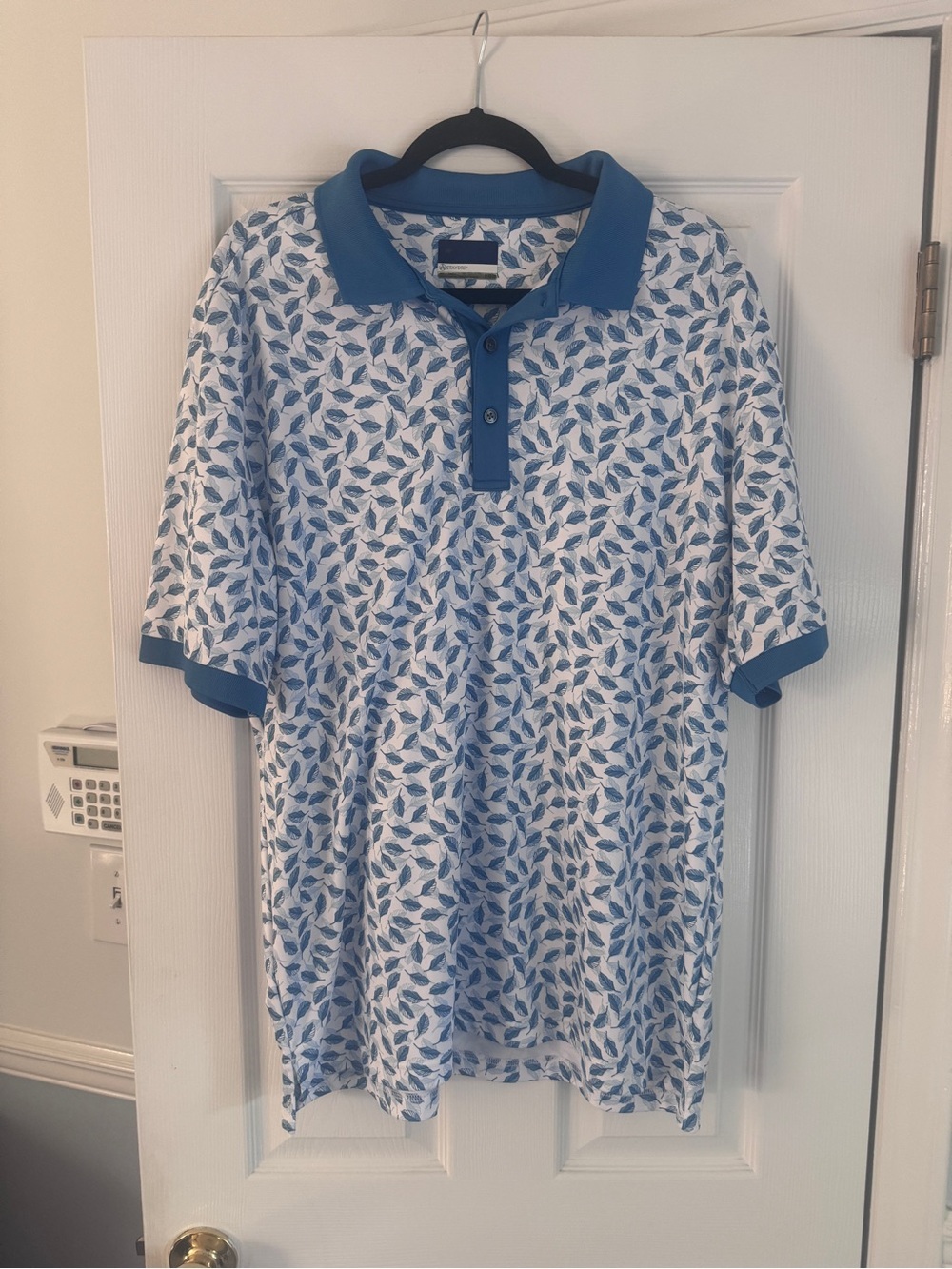 StayDry Blue Leaf Print Polo Golf Shirt for Men Floral Polo for a Man Gift